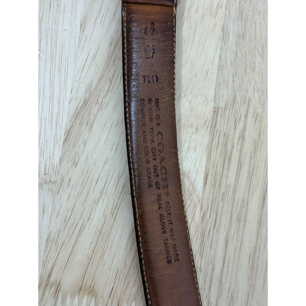 Vintage Coach British Tan Leather Belt with Brass Buckle Size 42 #25